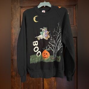 Vintage 80s 90s Homemade Halloween Black Crewneck Sweatshirt Boo Witch Ghost